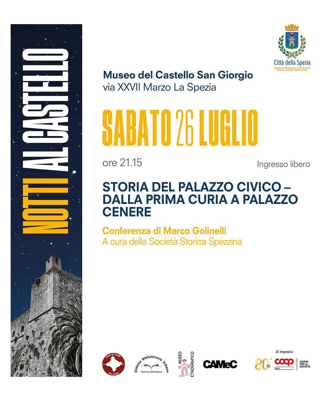 Notti al Castello - conferenza Marco Golinelli "Storia del Palazzo Civico - dalla prima Curia a Palazzo Cenere" (inizio ore 21.15)