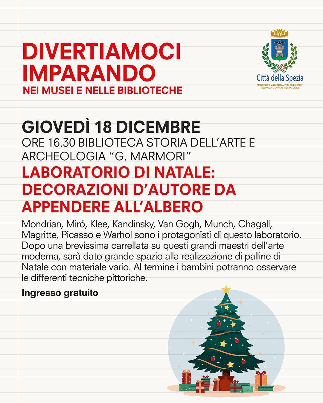 Natale nei musei e nelle biblioteche - Laboratorio di Natale: Decorazioni d'autore da appendere all'albero (inizio ore 16.30)
