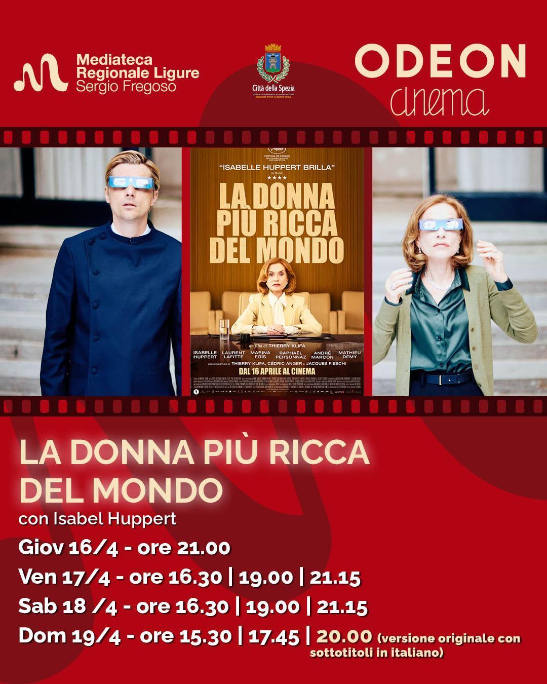 "La Donna più Ricca del Mondo" con Isabel Huppert (proiezione ore 21.00) "La Donna più Ricca del Mondo" con Isabel Huppert (proiezione ore 21.00)