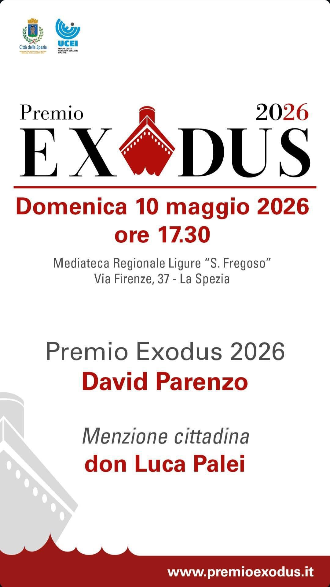 Cerimonia di Conferimento Premio Exodus 2026 (inizio ore 17:30)