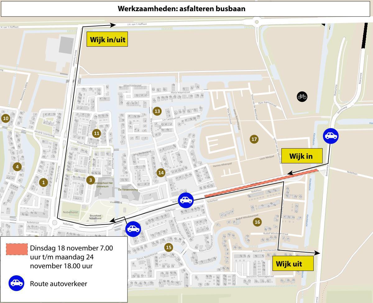 Update werkzaamheden: asfalteren fietspad en busbaan Nobellaan