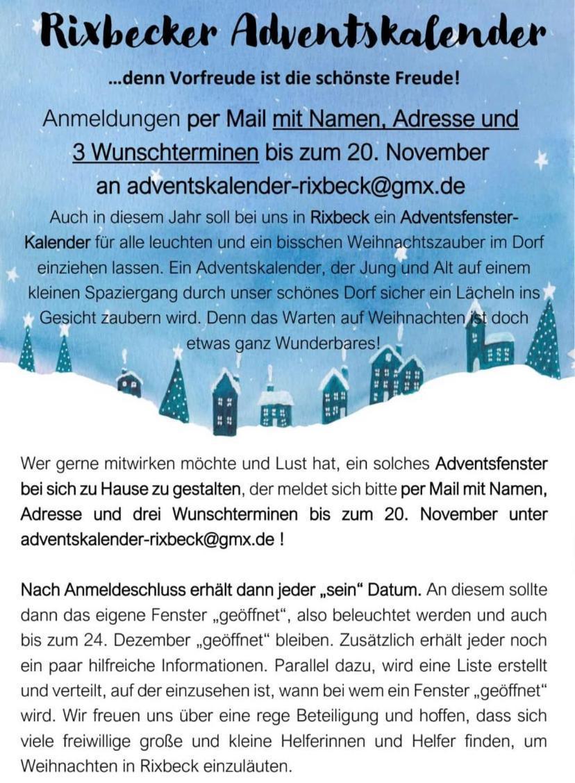 Rixbecker Adventskalender 2025 Rixbecker Adventskalender 2025
