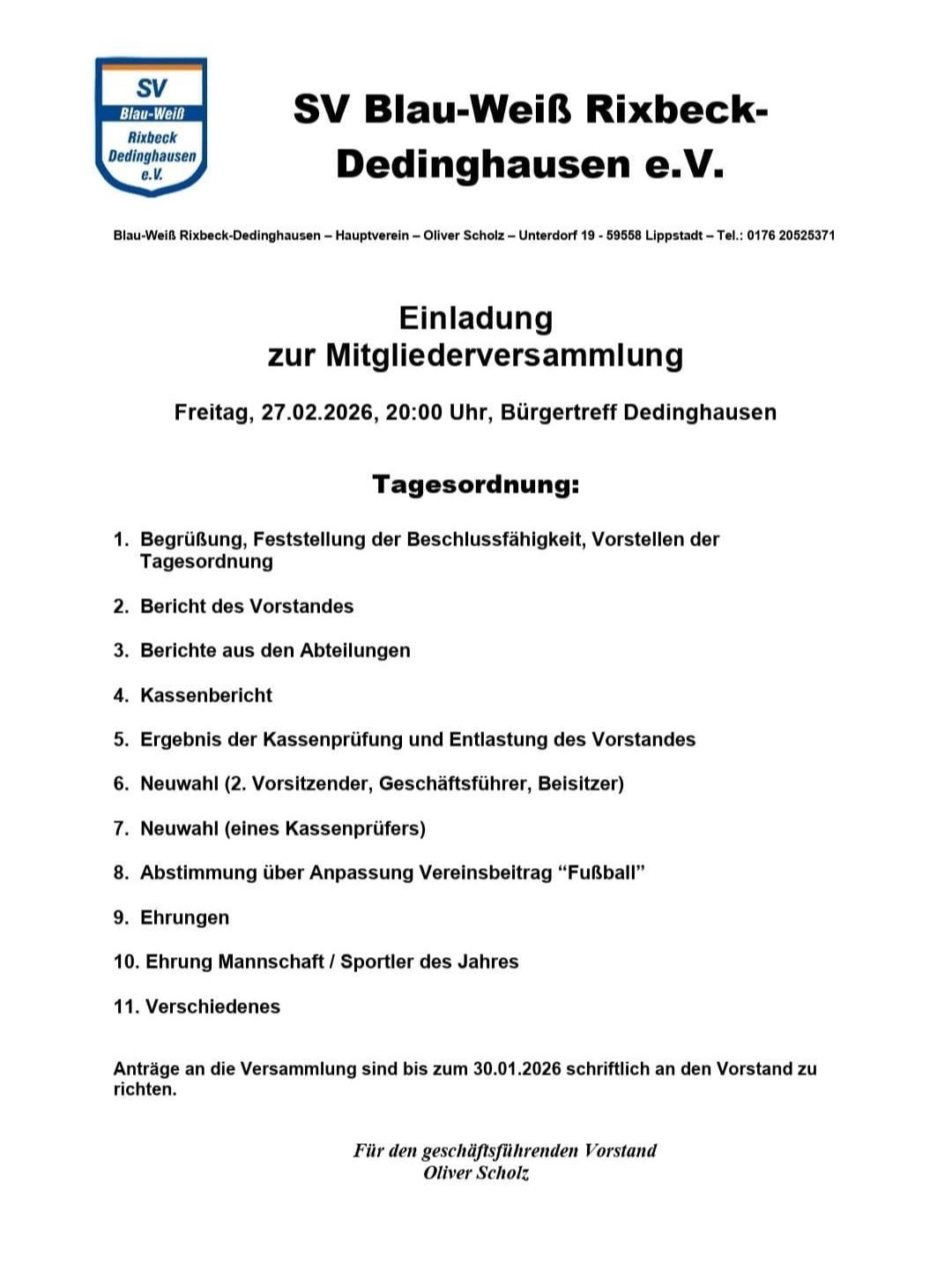 Jahreshauptversammlung Sportverein