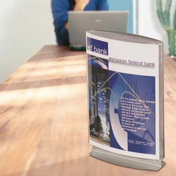 Espositore da banco bifacciale con due tasche porta avvisi