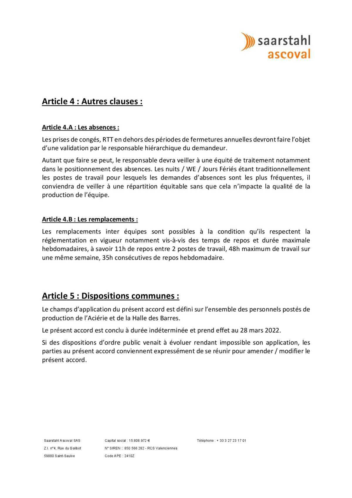 Temps de travail 4 équipes