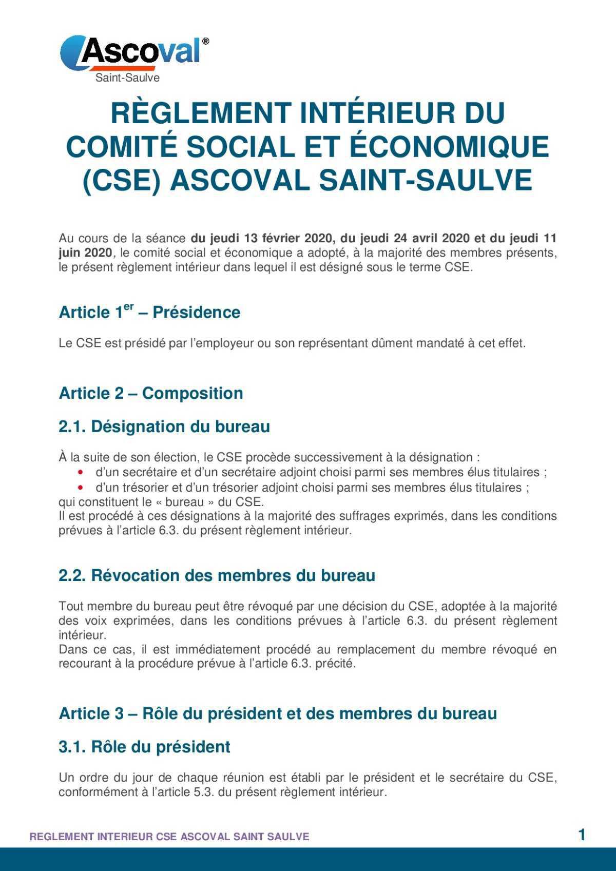 règlement intérieur 