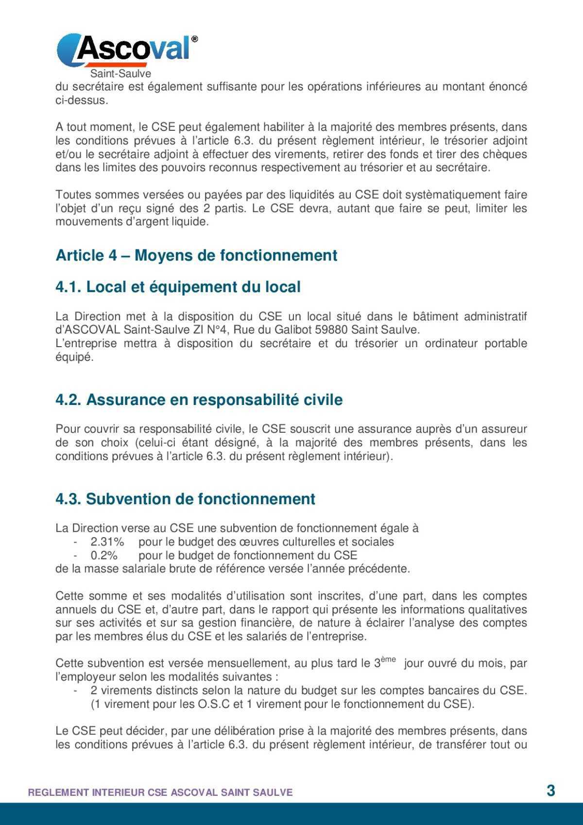 règlement intérieur 