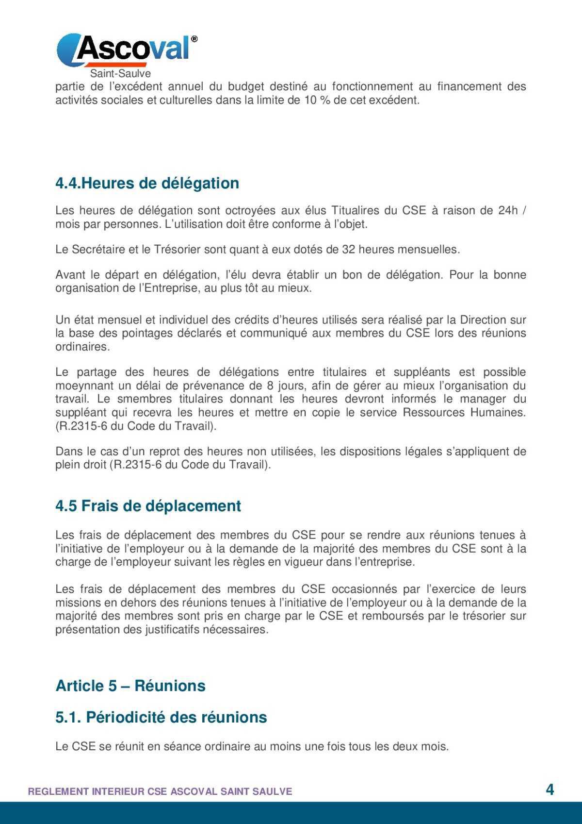règlement intérieur 
