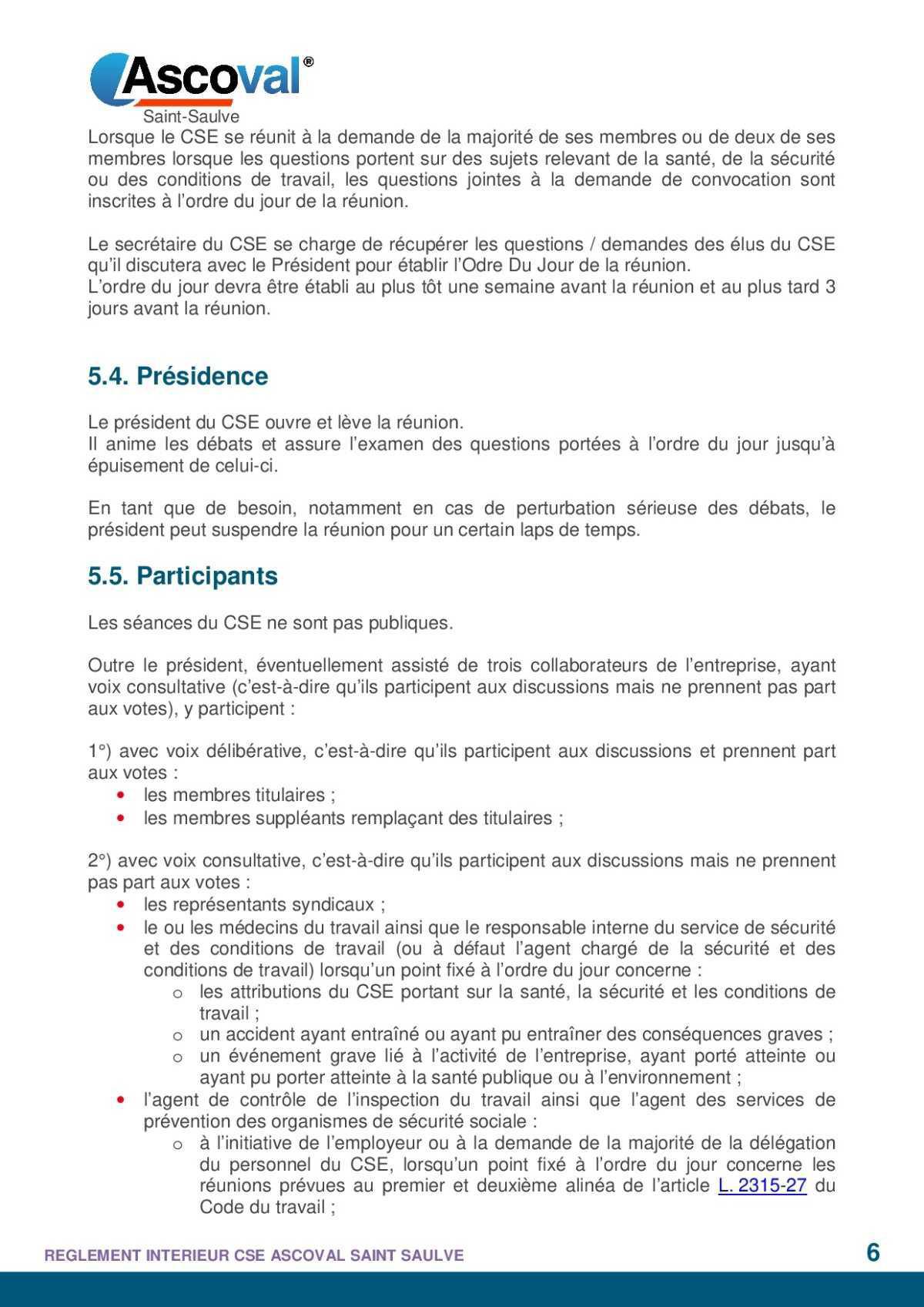 règlement intérieur 