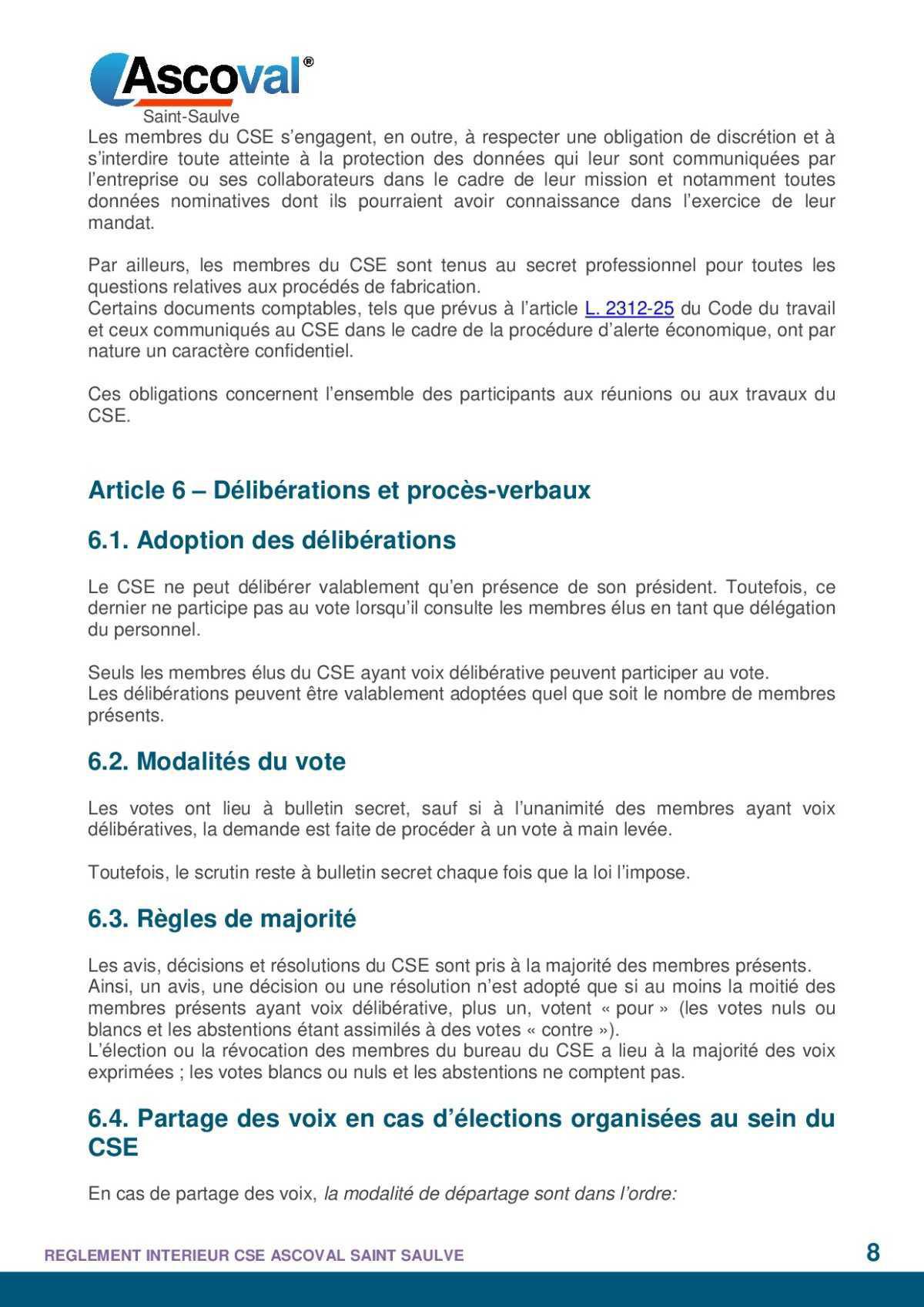 règlement intérieur 