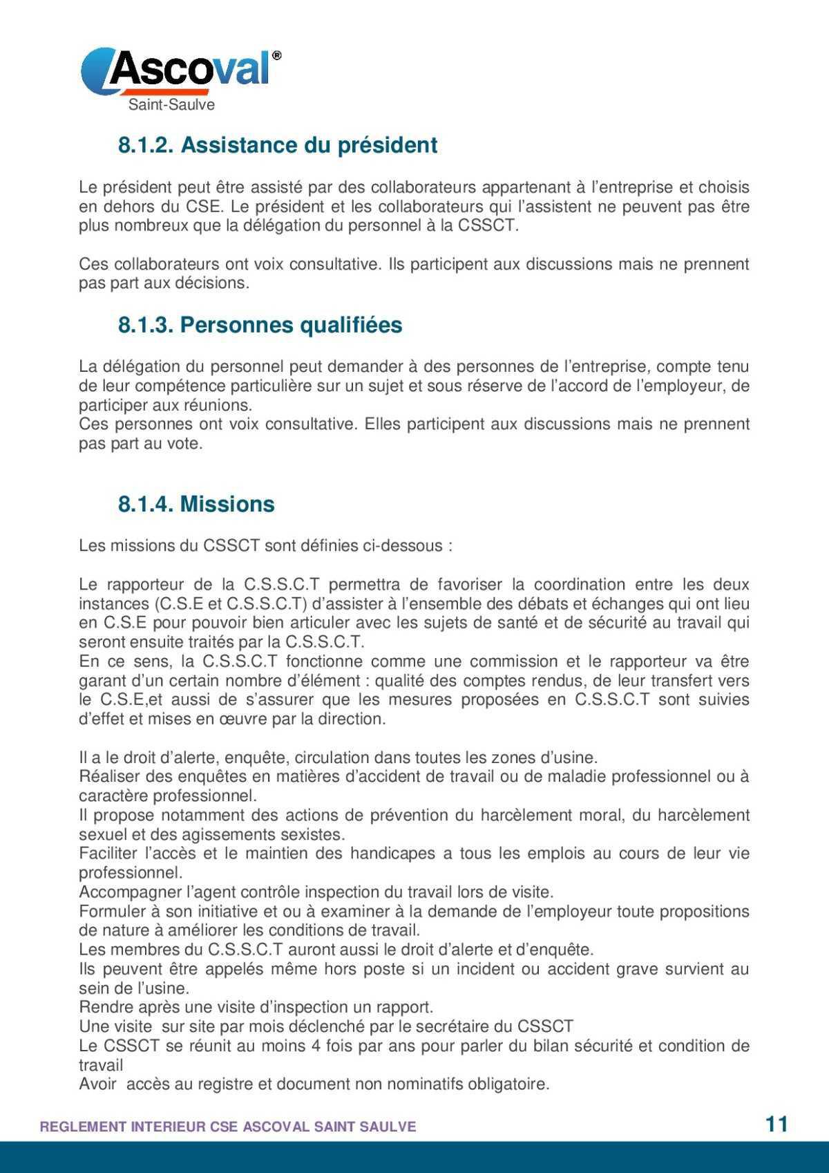 règlement intérieur 
