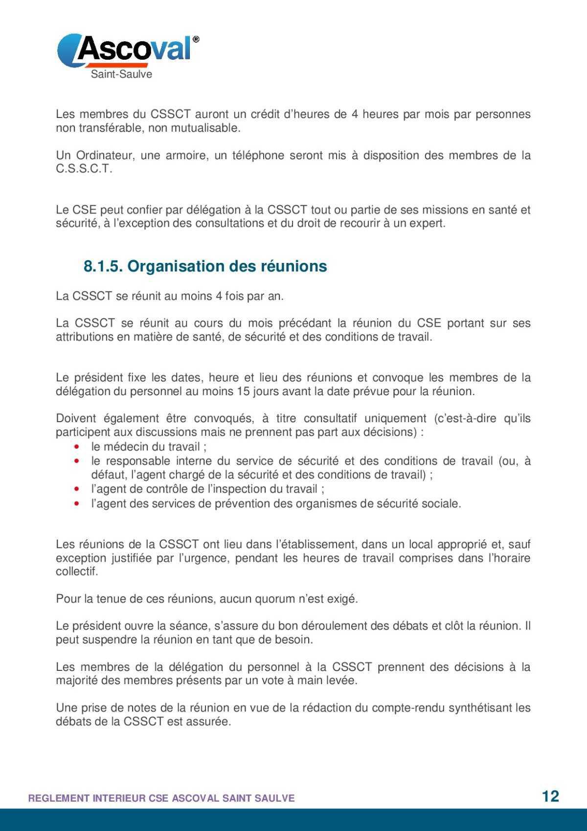 règlement intérieur 