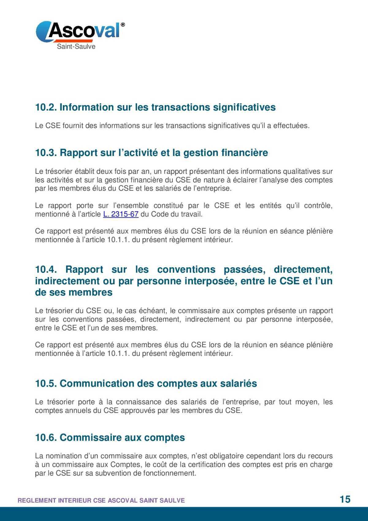 règlement intérieur 