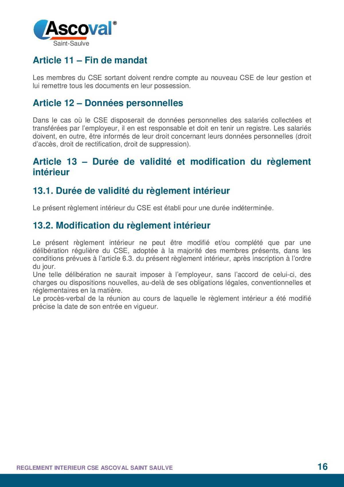 règlement intérieur 