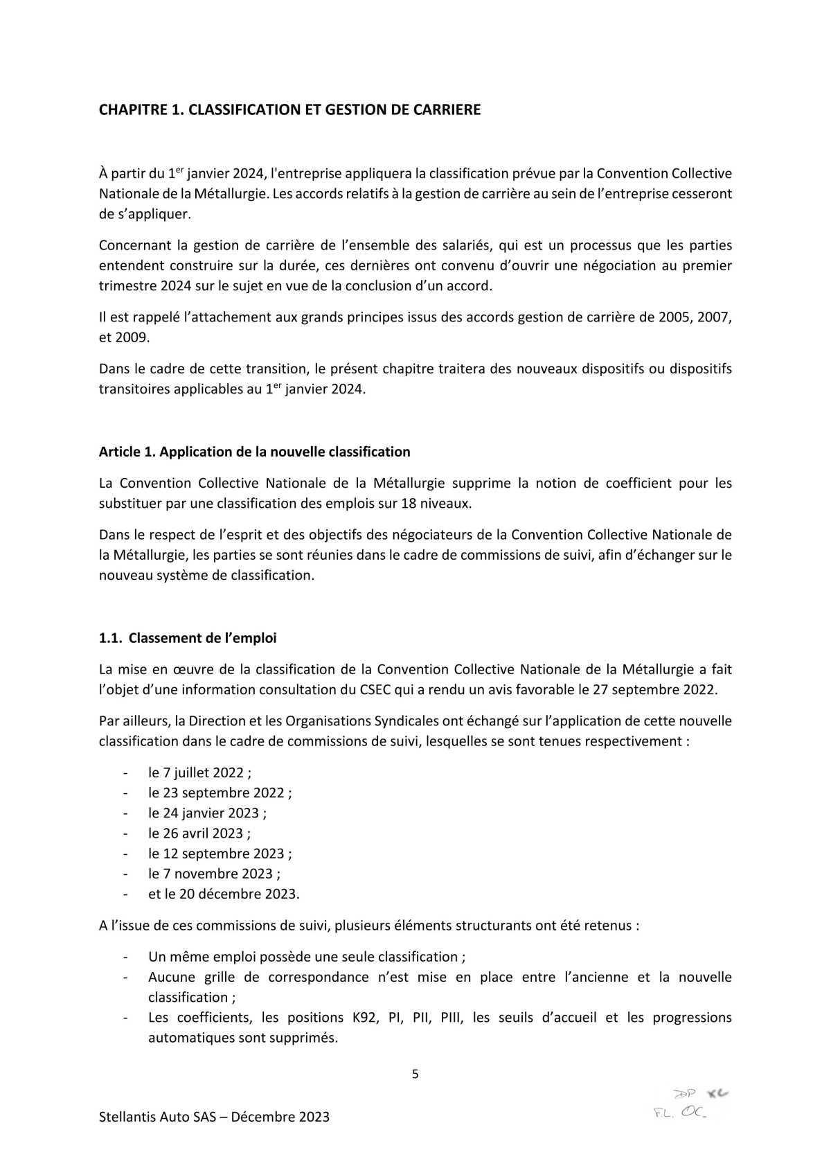Accord d’adaptation du statut collectif Stellantis Auto SAS