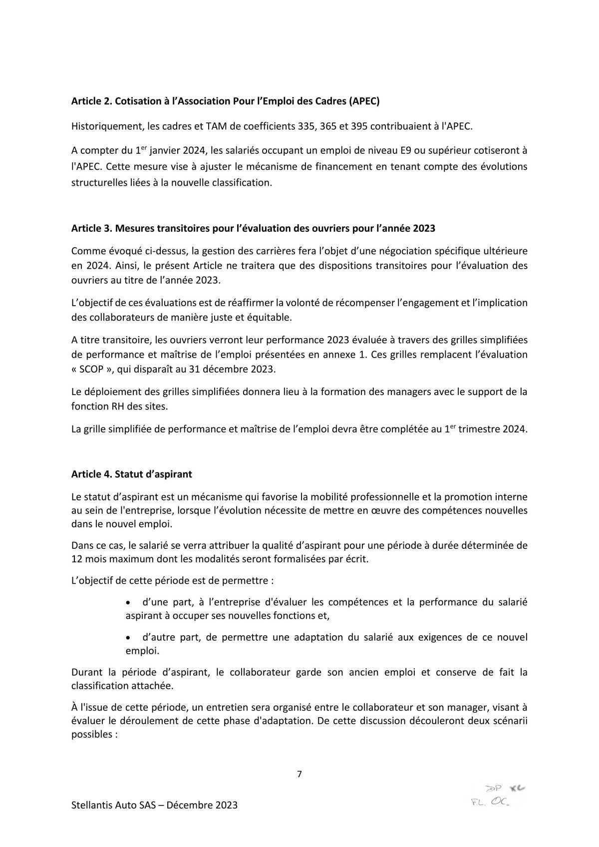 Accord d’adaptation du statut collectif Stellantis Auto SAS