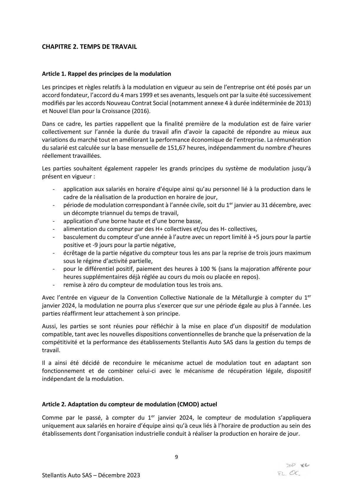 Accord d’adaptation du statut collectif Stellantis Auto SAS