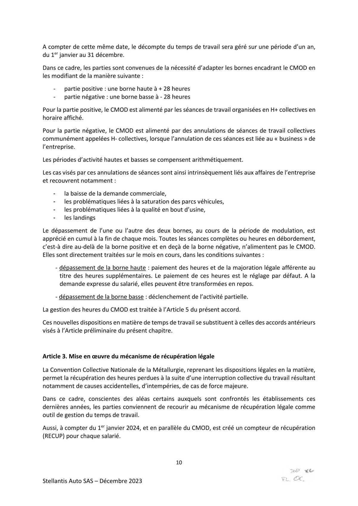 Accord d’adaptation du statut collectif Stellantis Auto SAS