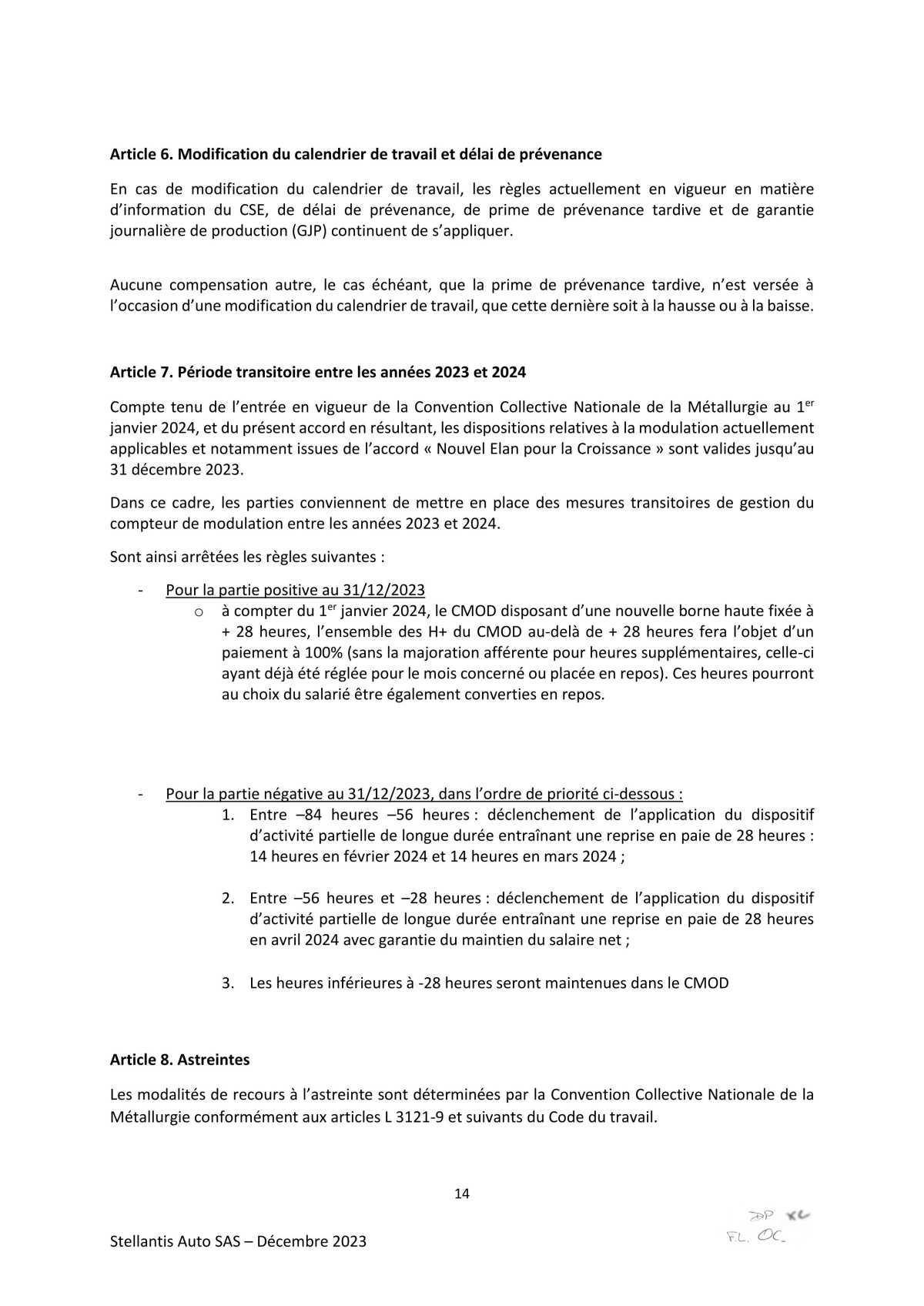 Accord d’adaptation du statut collectif Stellantis Auto SAS