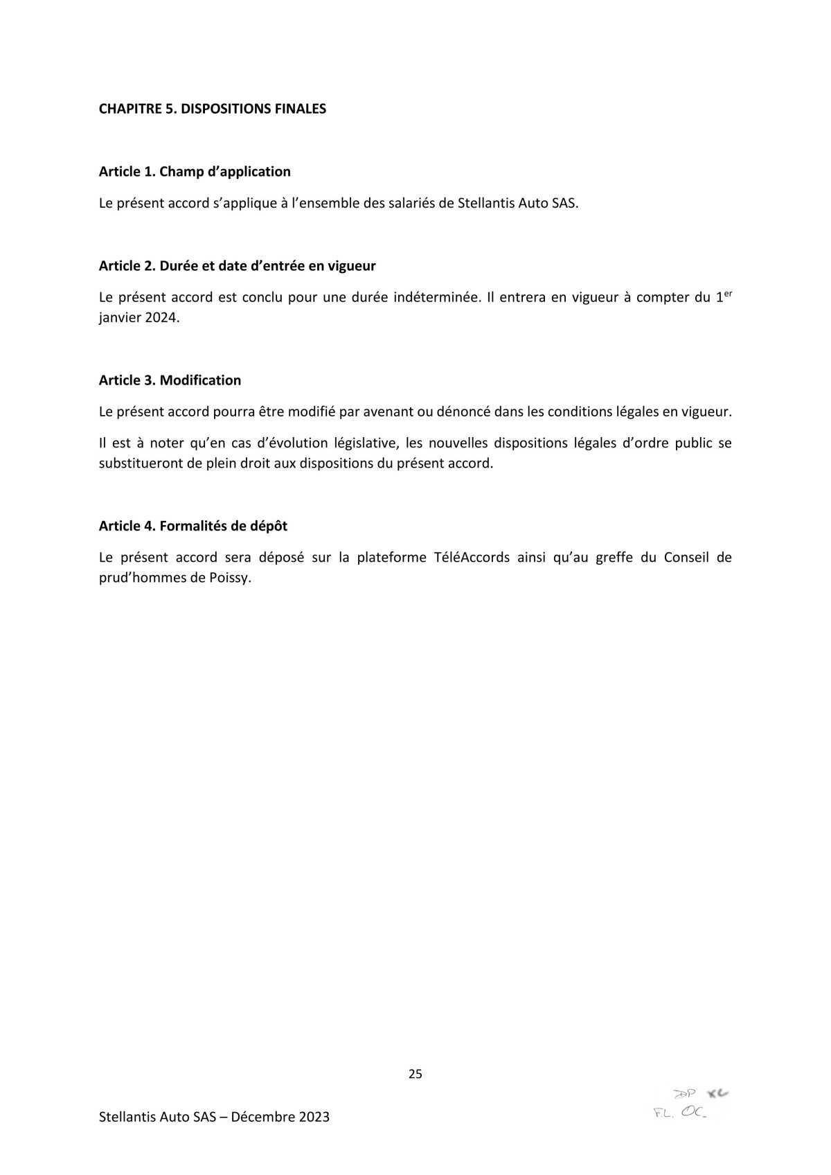 Accord d’adaptation du statut collectif Stellantis Auto SAS