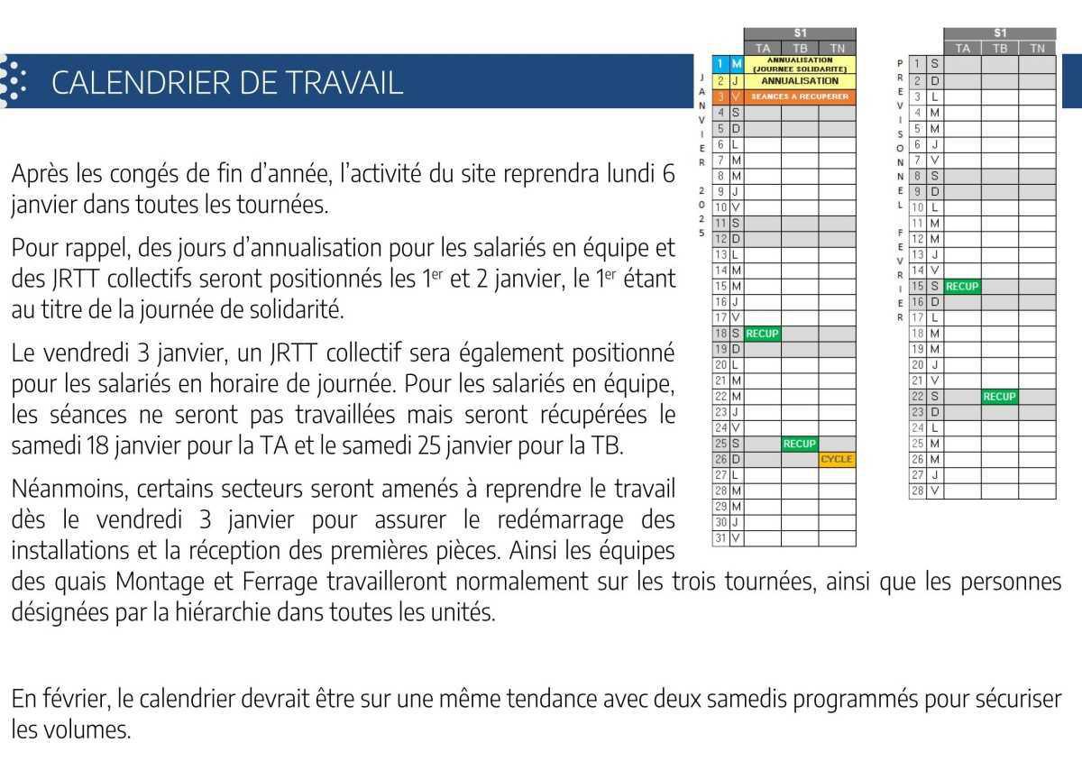 Calendrier de travail janvier 2025 (CSE de fin de mois décembre 2024)