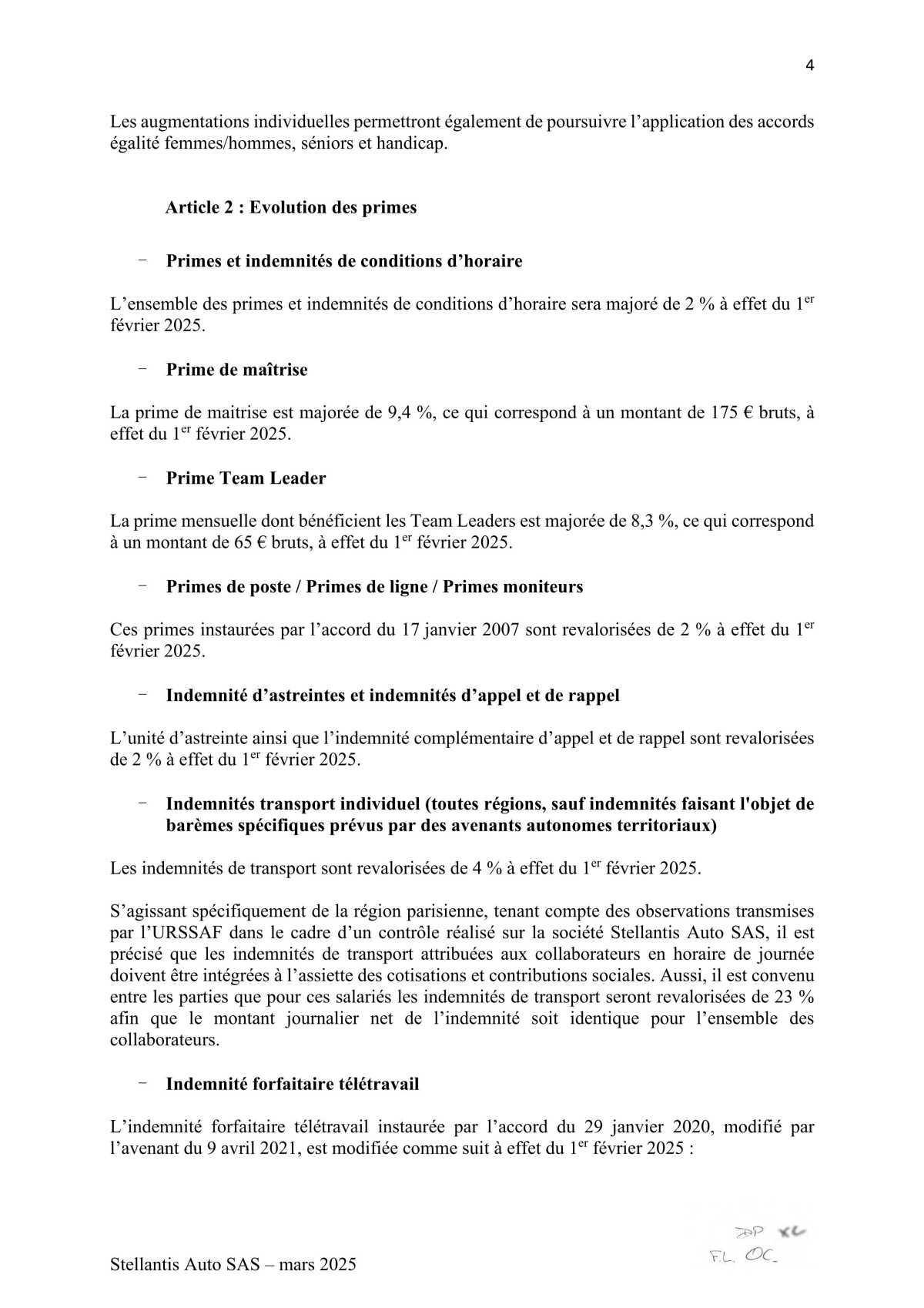 Accord relatif à la négociation sur la rémunération pour l'année 2025 au sein de STELLANTIS AUTO SAS