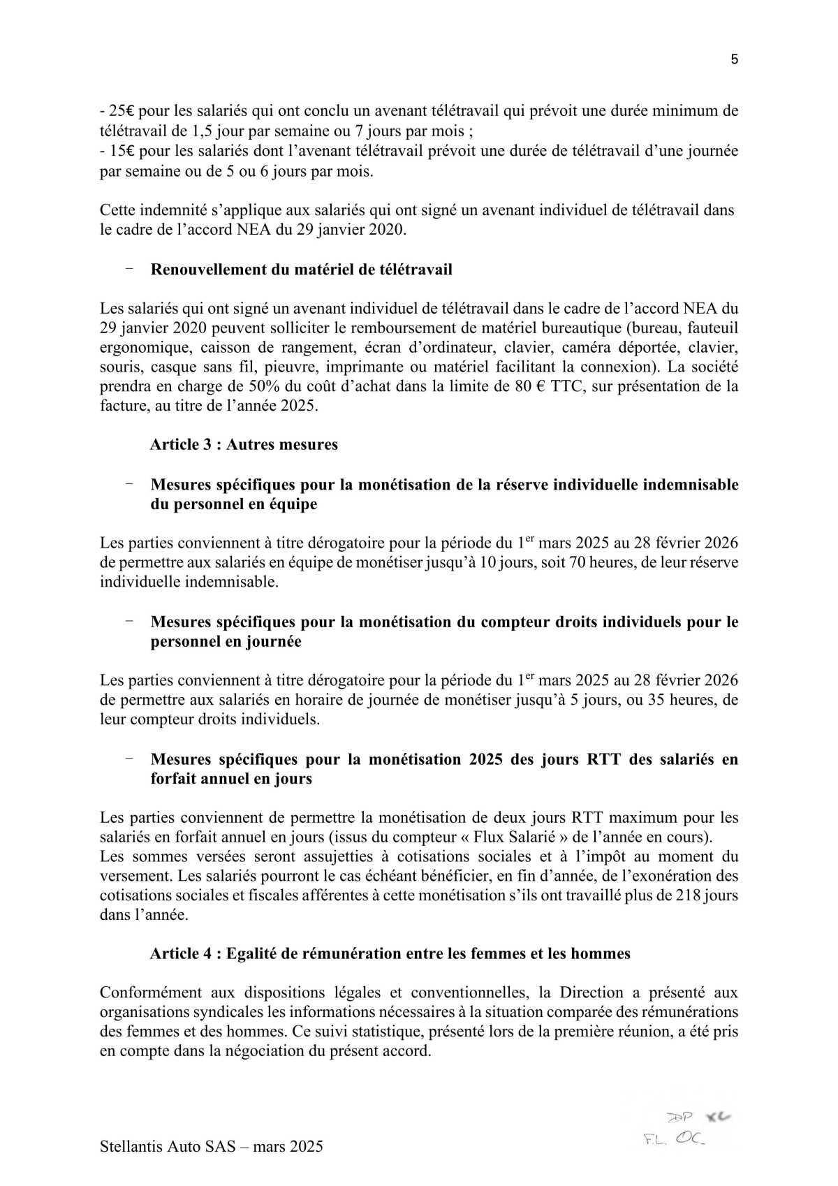 Accord relatif à la négociation sur la rémunération pour l'année 2025 au sein de STELLANTIS AUTO SAS