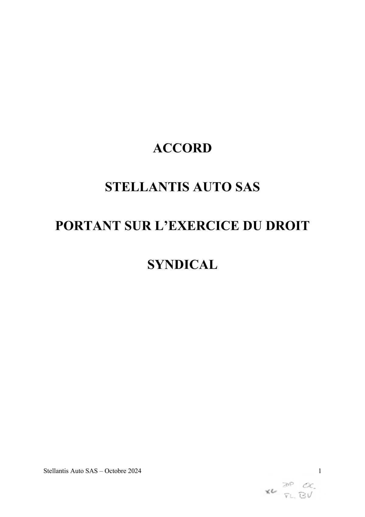 Accord STELLANTIS AUTO SAS portant sur le droit syndical