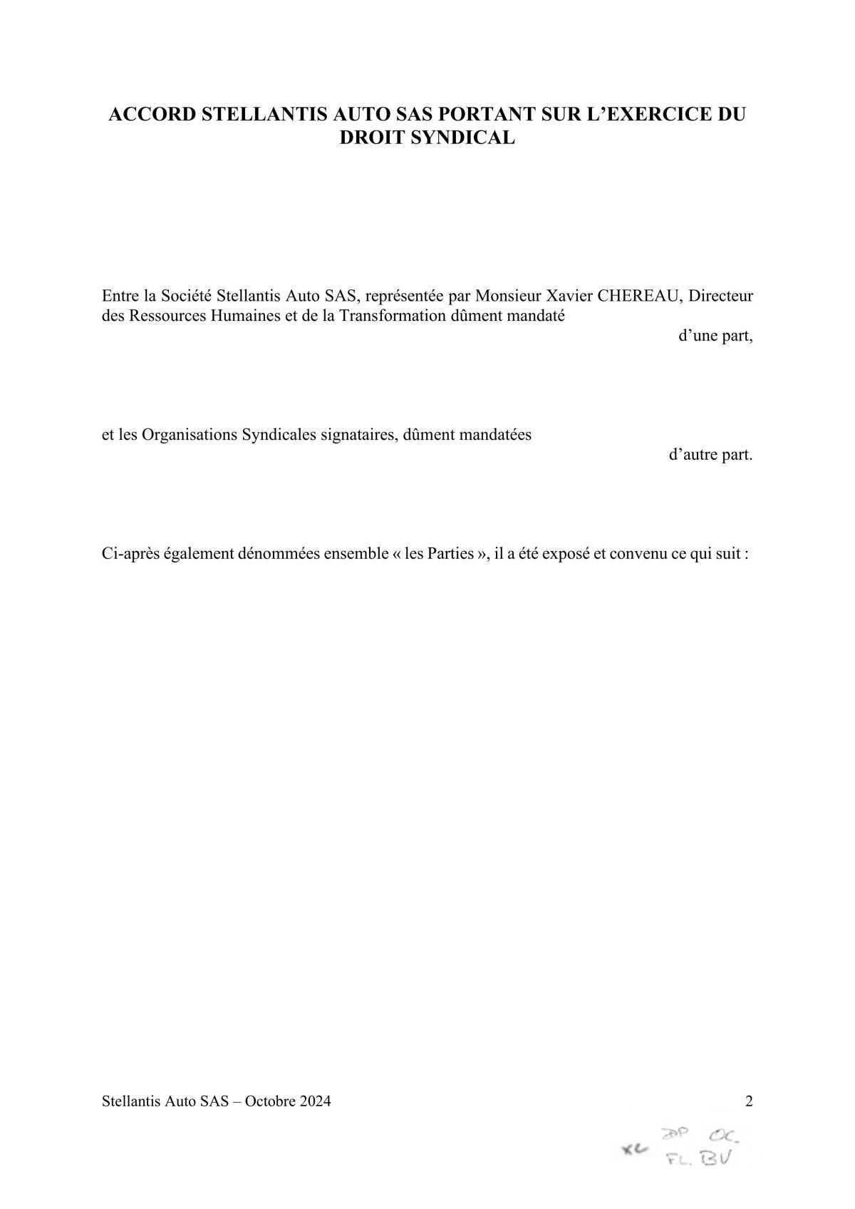 Accord STELLANTIS AUTO SAS portant sur le droit syndical