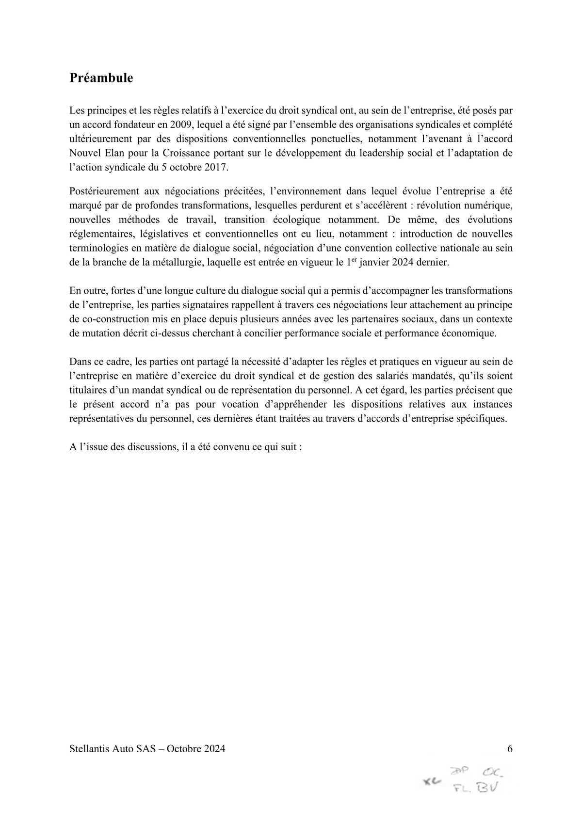 Accord STELLANTIS AUTO SAS portant sur le droit syndical
