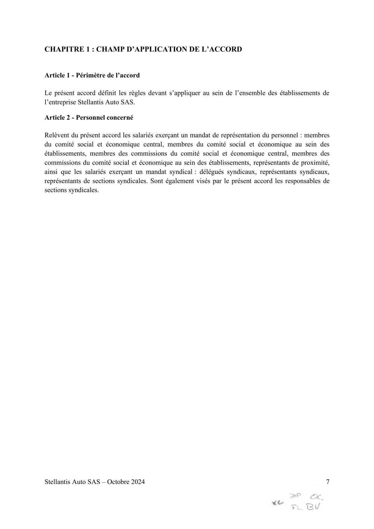 Accord STELLANTIS AUTO SAS portant sur le droit syndical