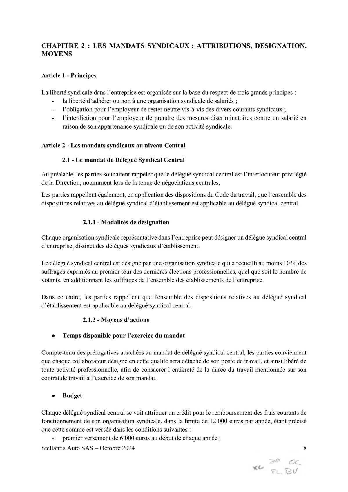 Accord STELLANTIS AUTO SAS portant sur le droit syndical