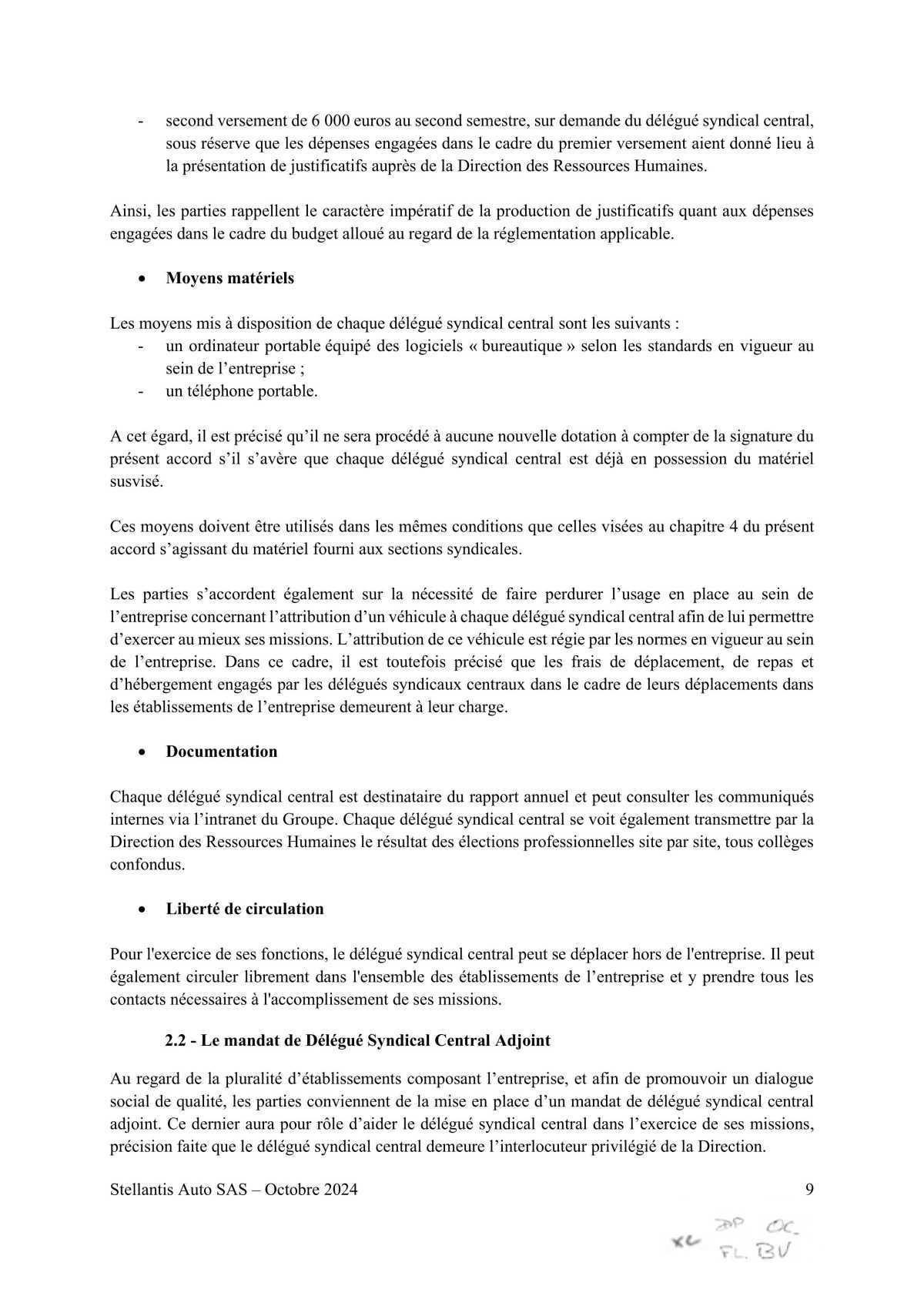 Accord STELLANTIS AUTO SAS portant sur le droit syndical
