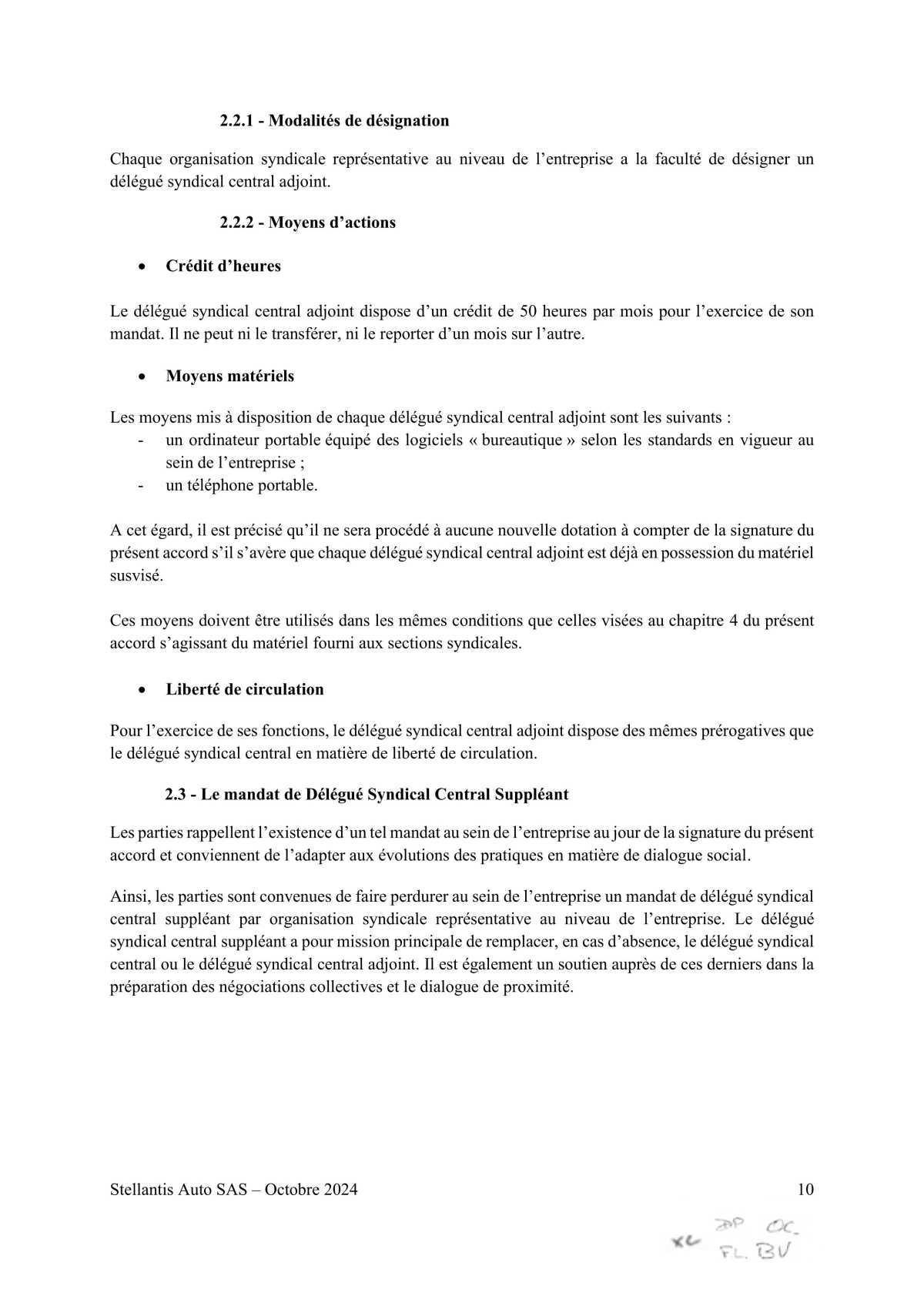 Accord STELLANTIS AUTO SAS portant sur le droit syndical