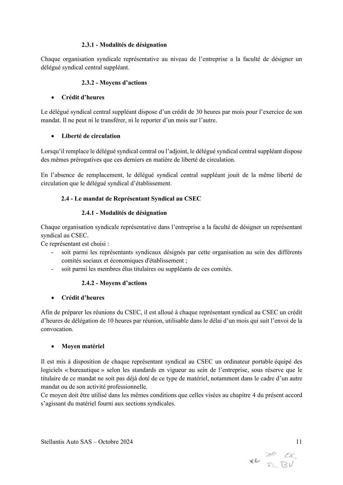 Accord STELLANTIS AUTO SAS portant sur le droit syndical