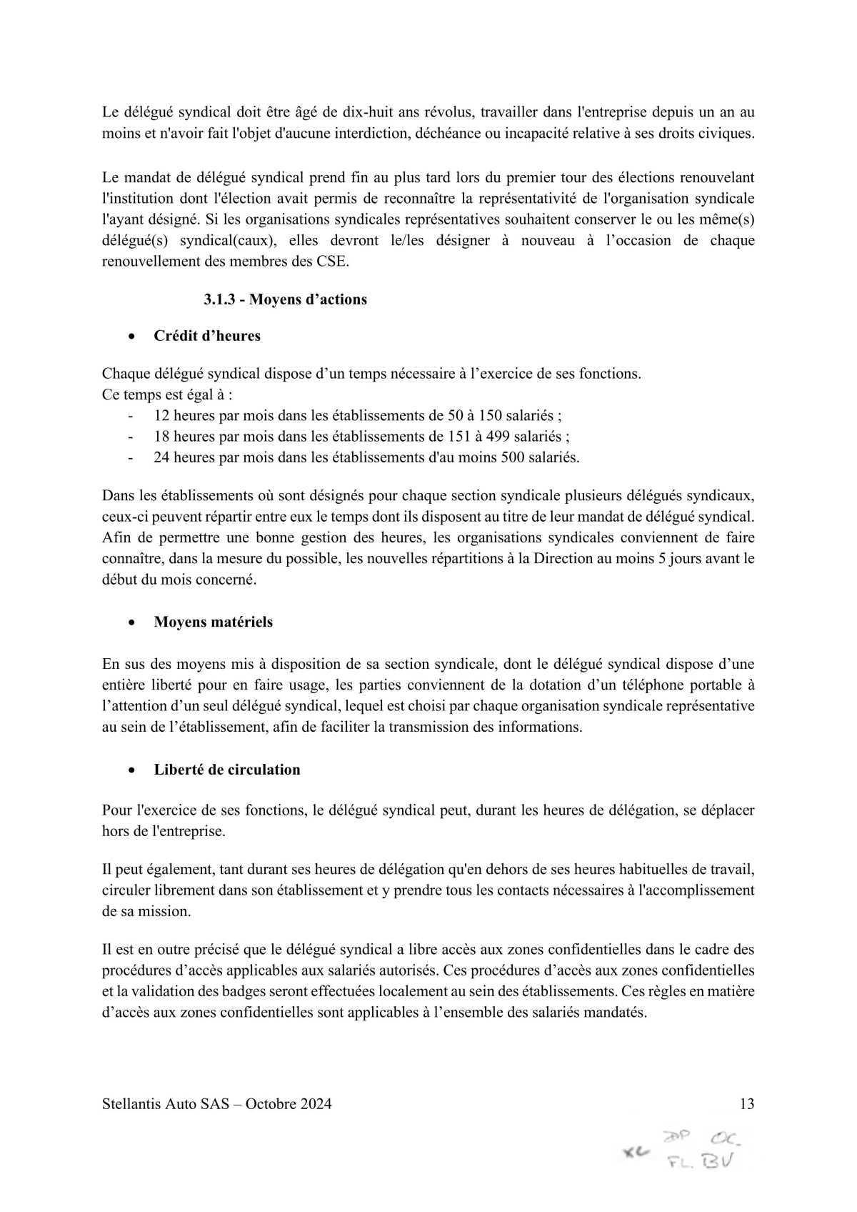 Accord STELLANTIS AUTO SAS portant sur le droit syndical