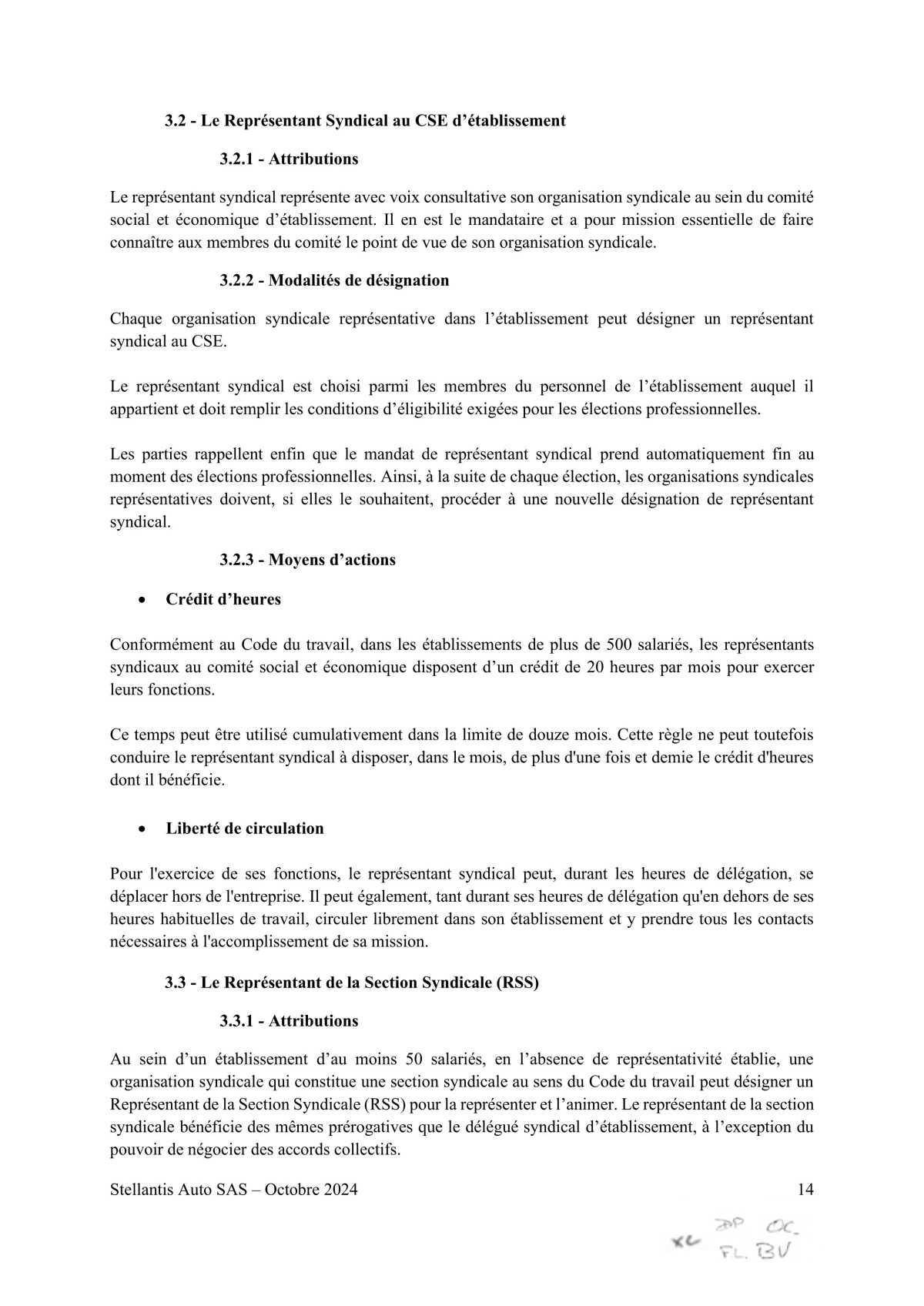 Accord STELLANTIS AUTO SAS portant sur le droit syndical