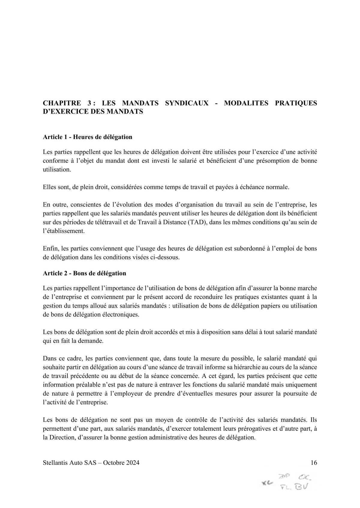 Accord STELLANTIS AUTO SAS portant sur le droit syndical