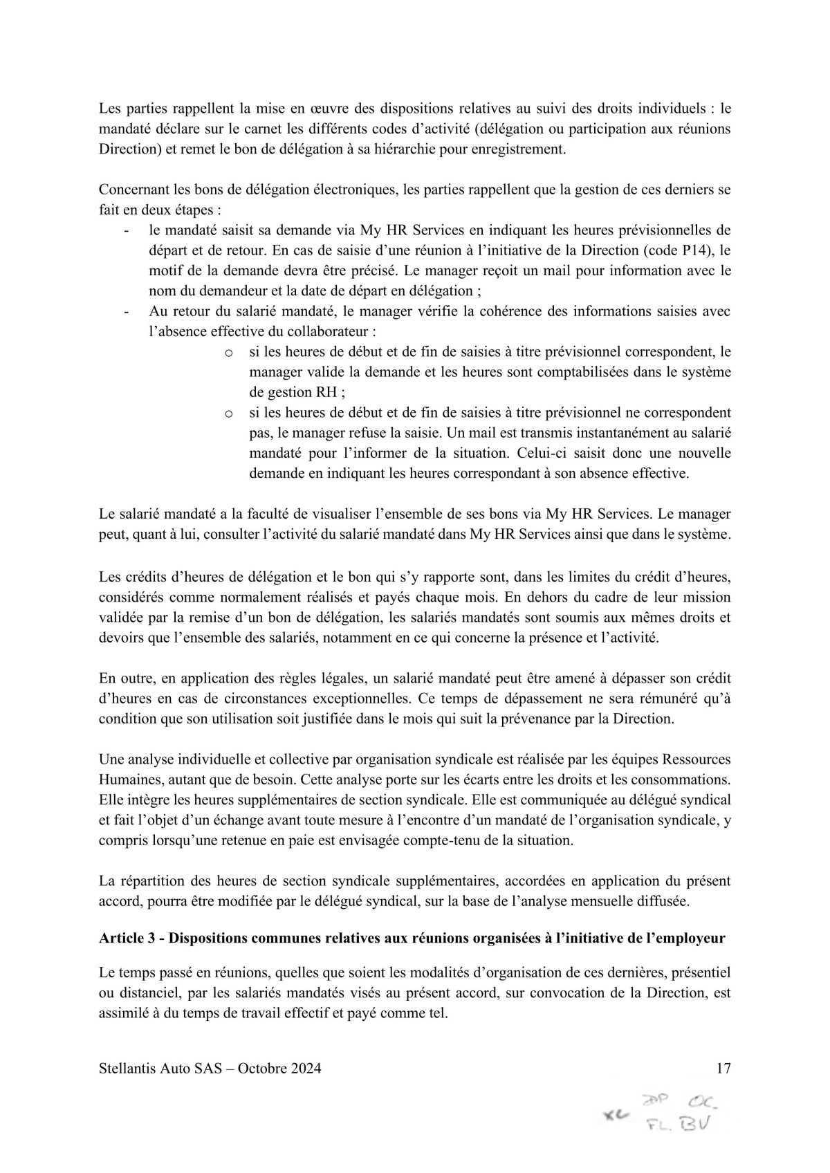 Accord STELLANTIS AUTO SAS portant sur le droit syndical
