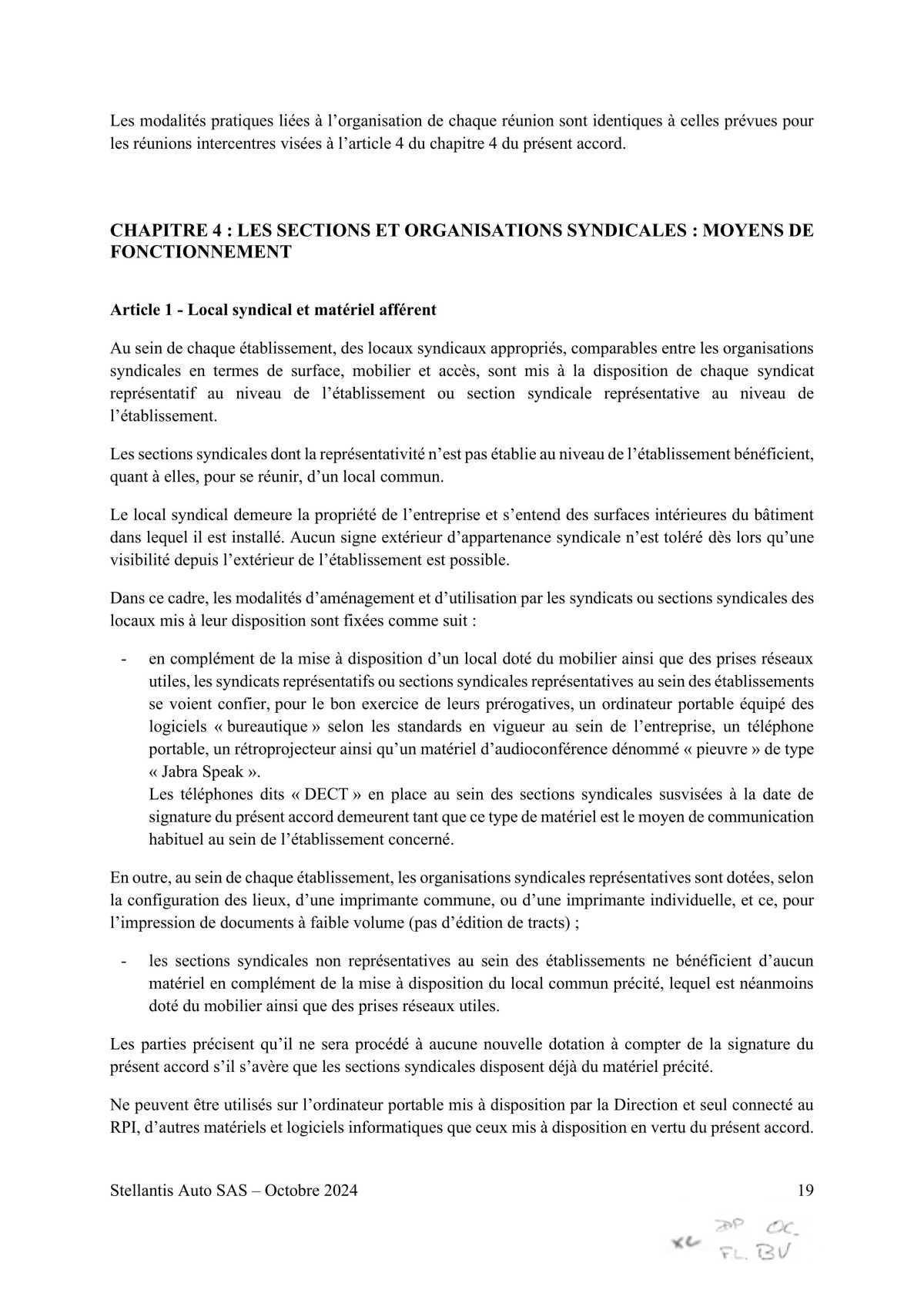 Accord STELLANTIS AUTO SAS portant sur le droit syndical