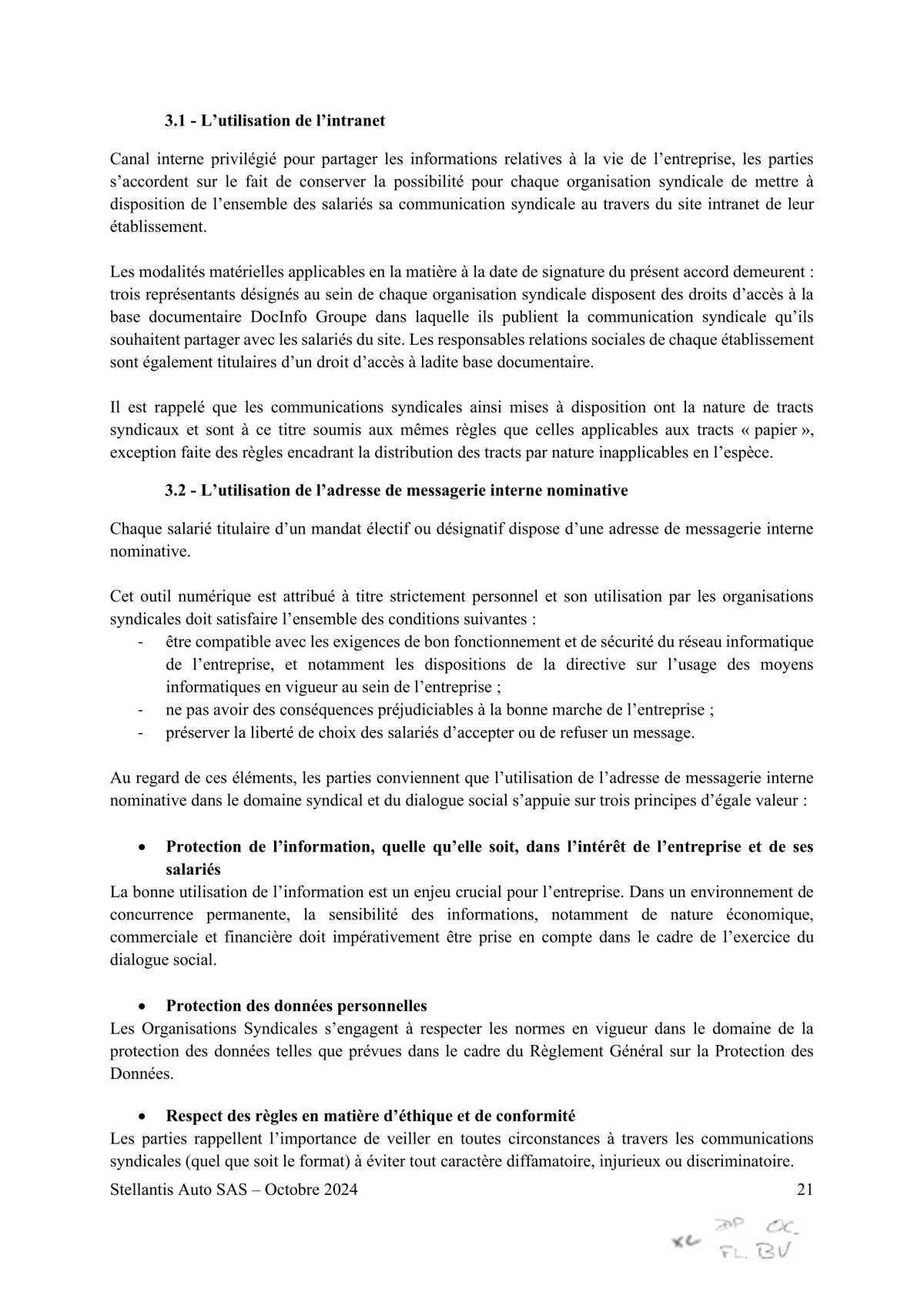 Accord STELLANTIS AUTO SAS portant sur le droit syndical