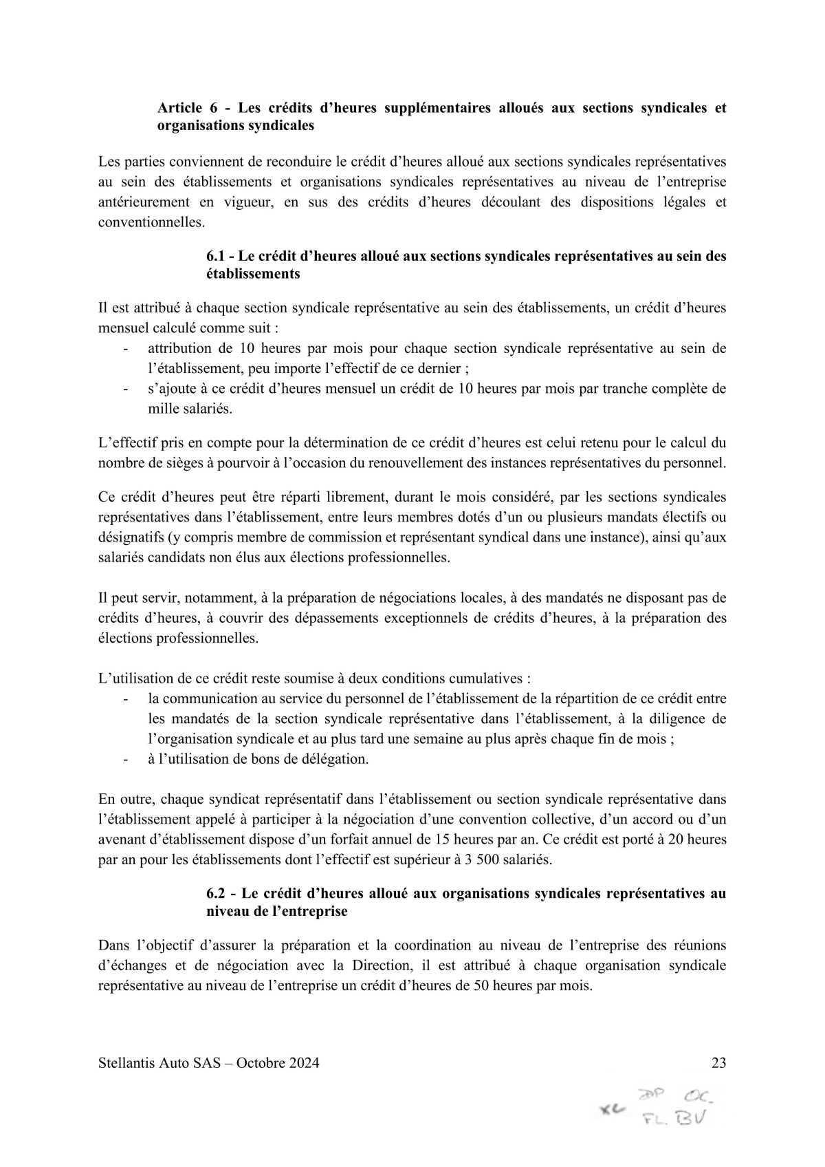 Accord STELLANTIS AUTO SAS portant sur le droit syndical