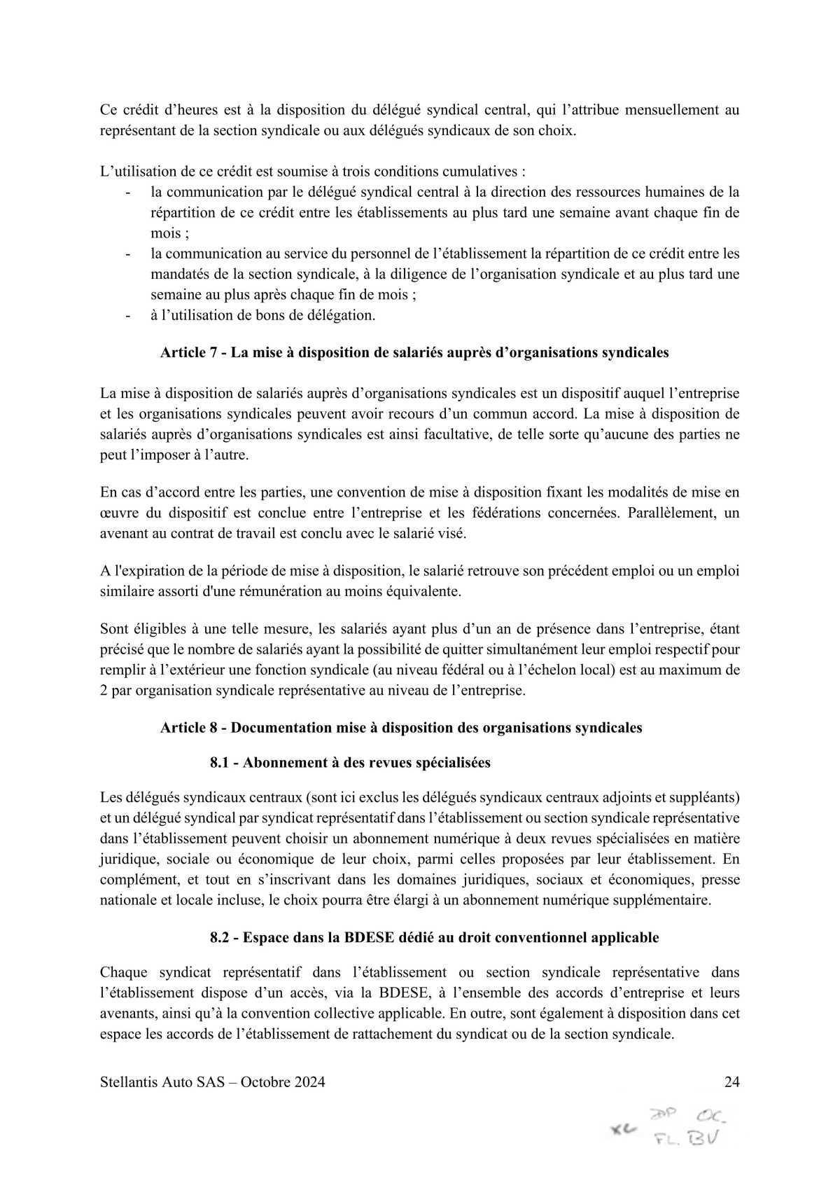 Accord STELLANTIS AUTO SAS portant sur le droit syndical