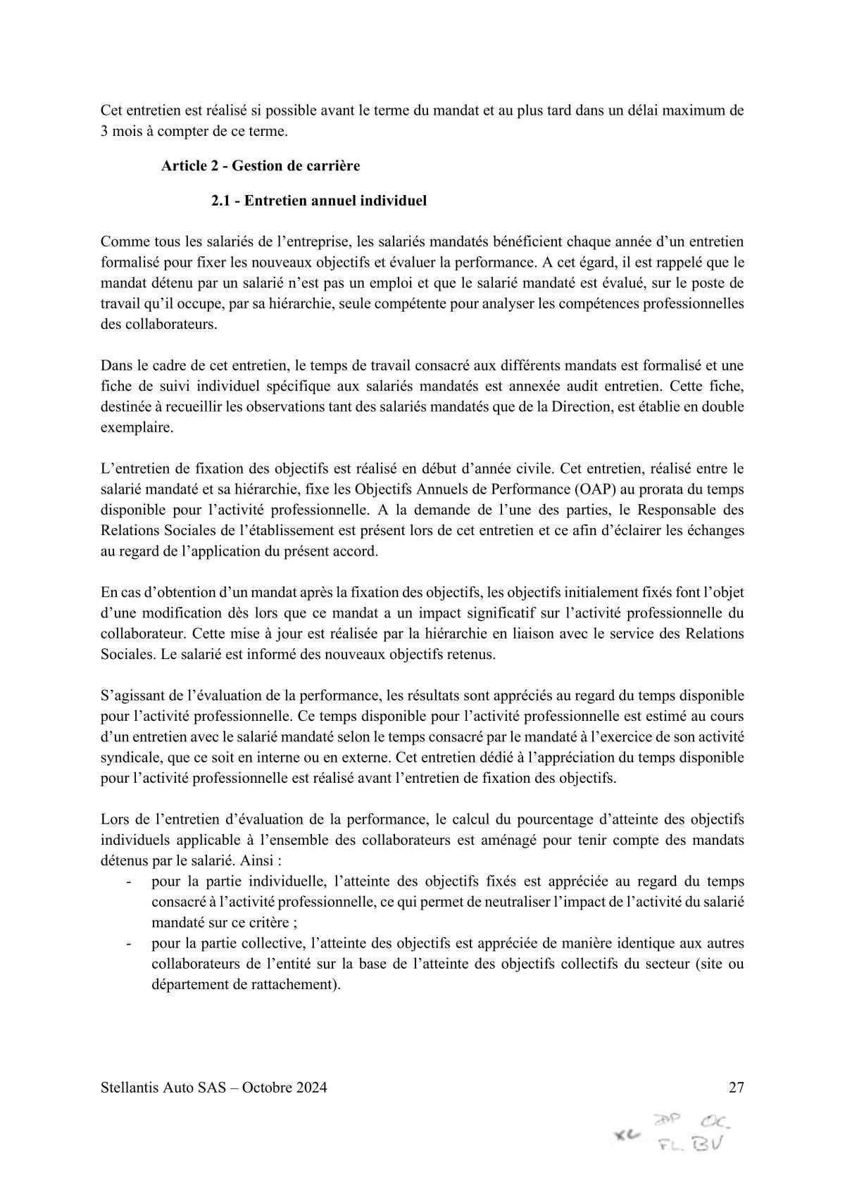 Accord STELLANTIS AUTO SAS portant sur le droit syndical