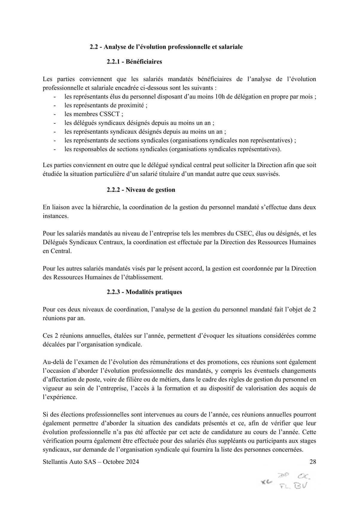 Accord STELLANTIS AUTO SAS portant sur le droit syndical