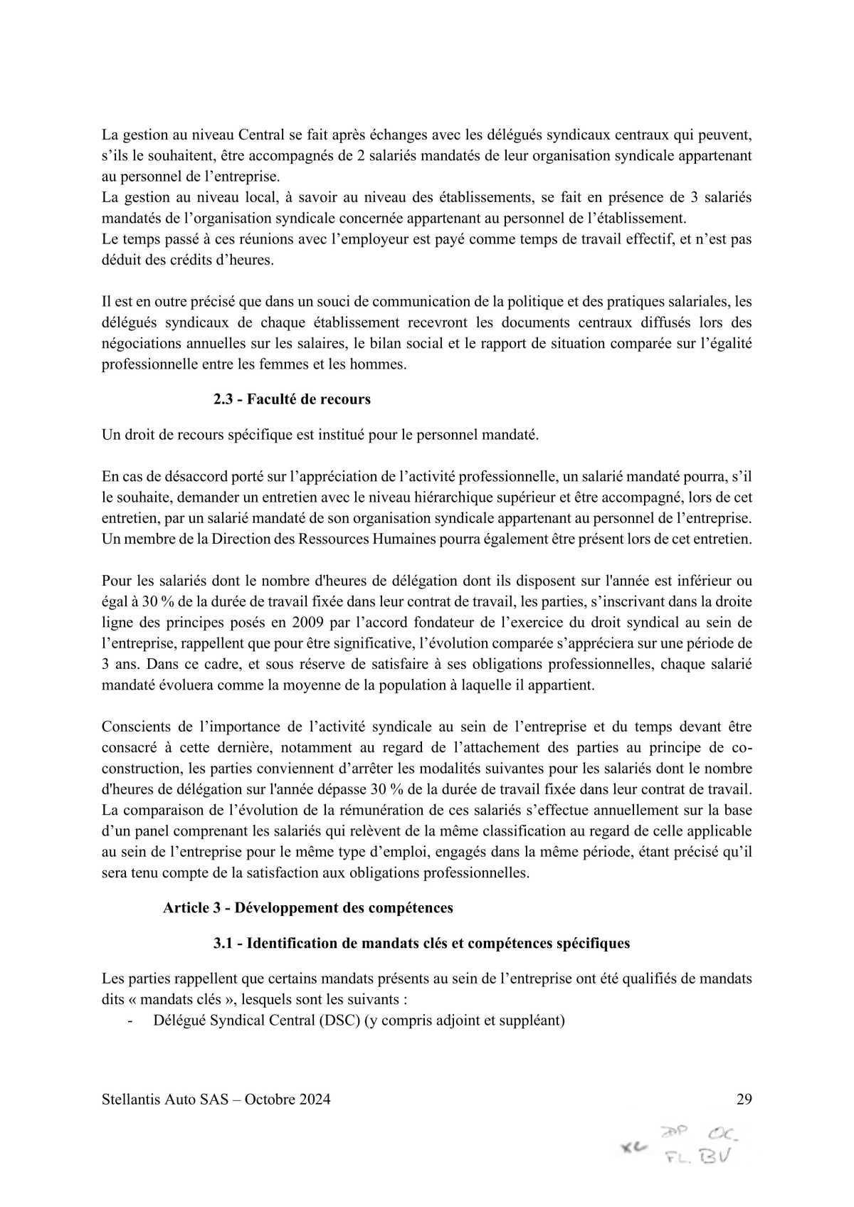 Accord STELLANTIS AUTO SAS portant sur le droit syndical