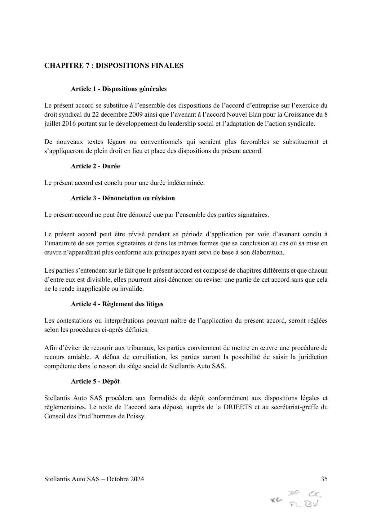 Accord STELLANTIS AUTO SAS portant sur le droit syndical