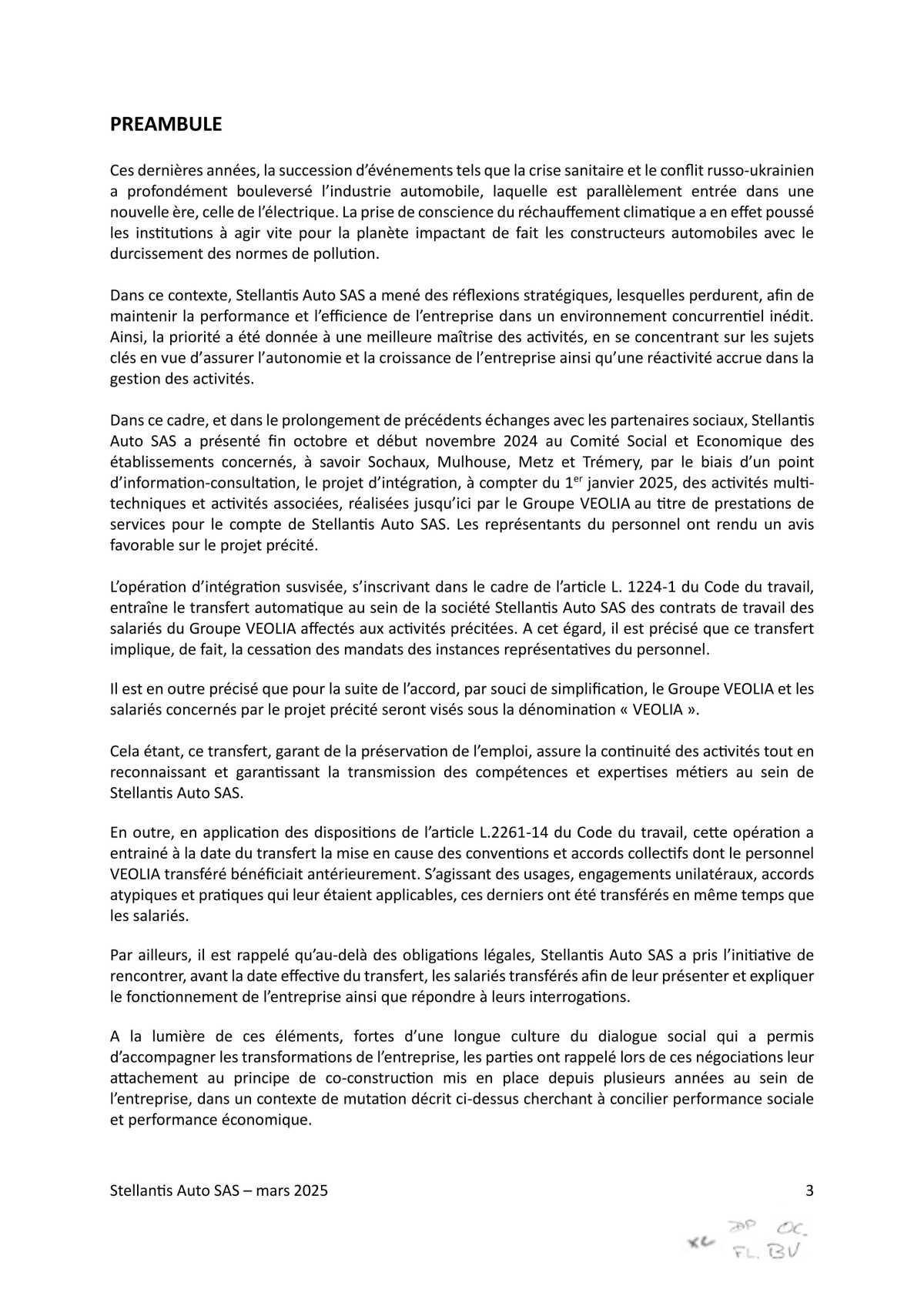 Accord collectif de substitution relatif à l'intégration de salariés du Groupe VEOLIA au sein de la société Stellantis Auto SAS