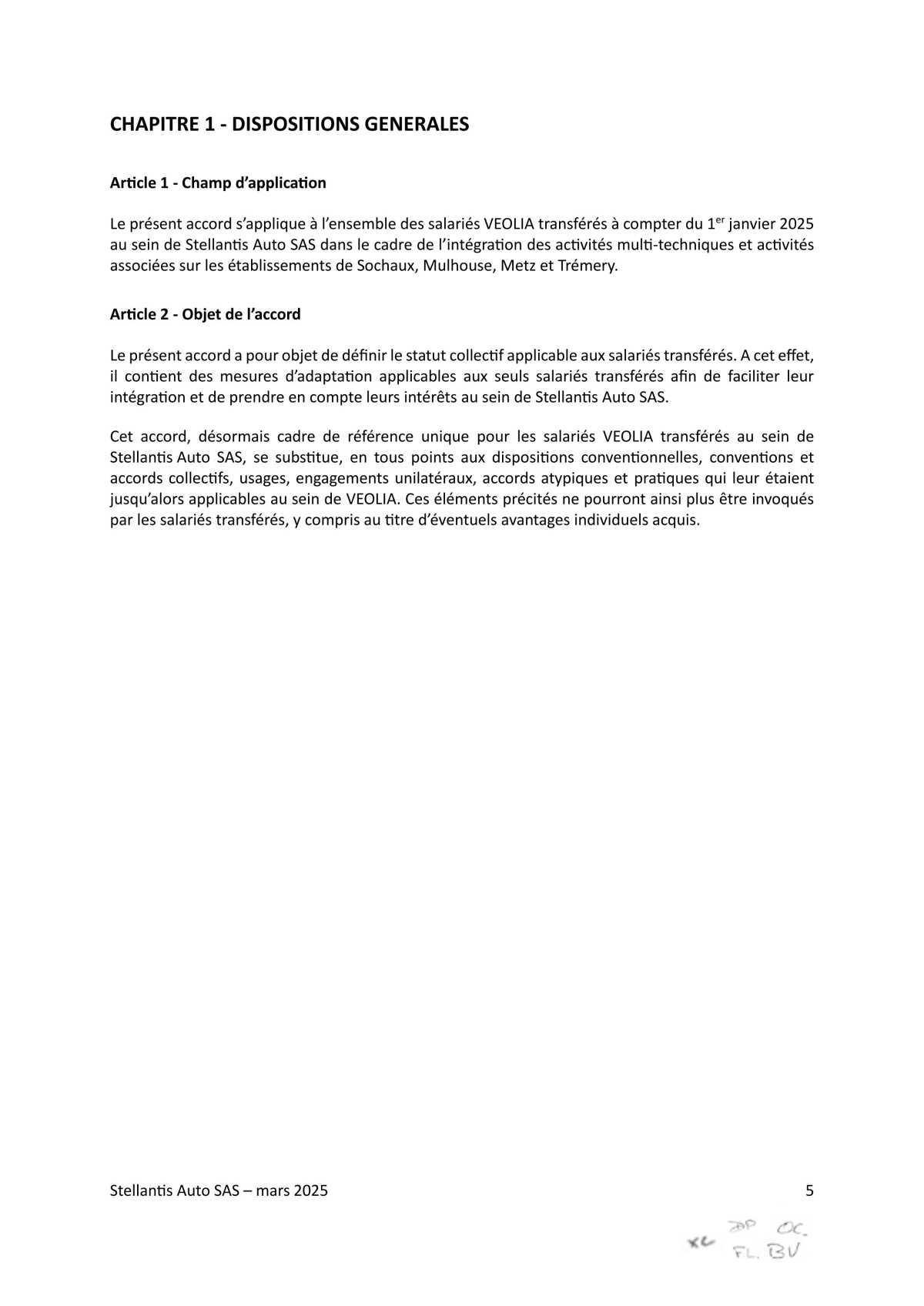 Accord collectif de substitution relatif à l'intégration de salariés du Groupe VEOLIA au sein de la société Stellantis Auto SAS
