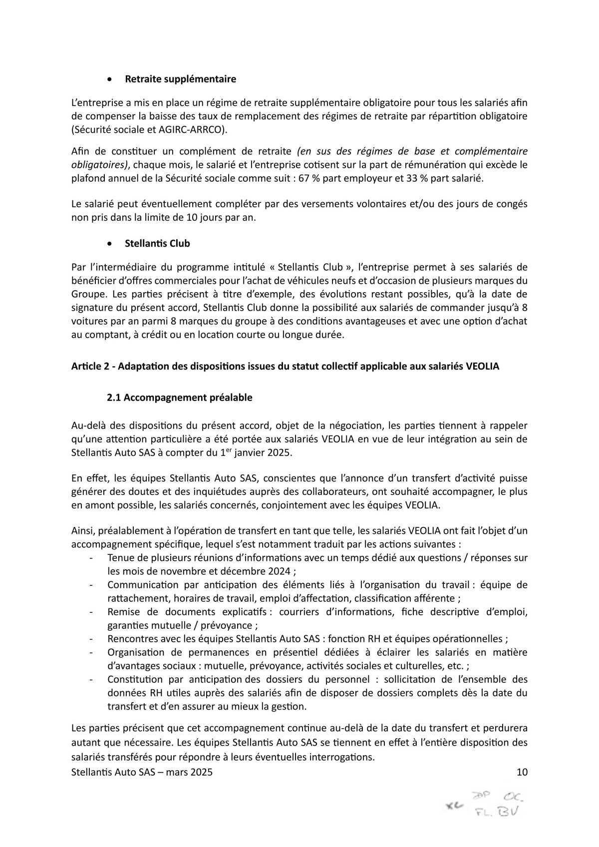 Accord collectif de substitution relatif à l'intégration de salariés du Groupe VEOLIA au sein de la société Stellantis Auto SAS